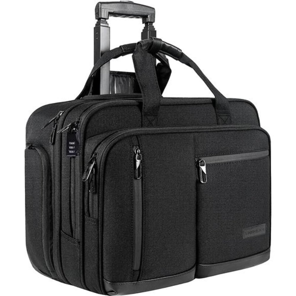 17.3 Inch Rolling Laptop Bag Women Men with RFID Pockets, Waterproof, Black